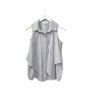Motherhood Sleeveless Nursing Blouse Button Down, blue and white stripe